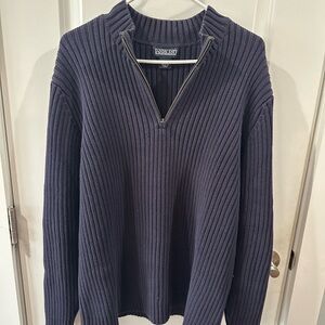 Lands’ End Men’s Ribbed Quarter Zip Sweater | XL | Navy
